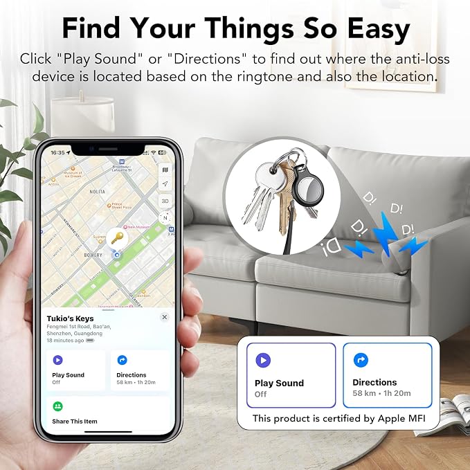 Air Tracker Tags-3 Pack (iOS Only), [Apple MFi Certified] Key Finder | Replaceable Battery Bluetooth Tracker Compatible with Apple Find My, Item Locator Smart Tag for Keys, Bag, Luggage and More - Image 3