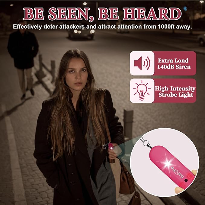 Personal Safety Alarm - Waterproof Rechargeable Security Alarm - 140dB Extra Loud Siren & Strobe Light - Self Defense Keychain - Gift for Women, Teenagers, College Girls, Seniors (Burgundy) - Image 2