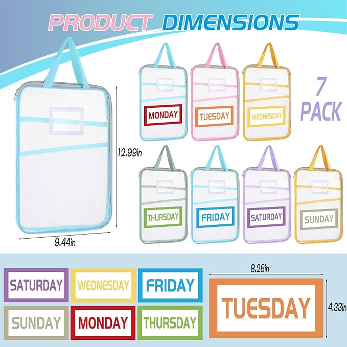 7 Pcs Packing Cubes for Travel, Days of Week Colorful Packing Cubes with Labels, Clear Clear Zippered Storage Bag for Travel Summer Camp Cruise Family Vacations Essentials - Image 2