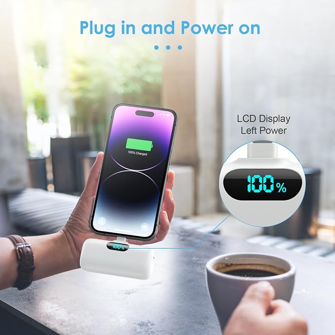 Mini Portable Charger USB C Power Bank,5000mAh PD Fast Charging Battery Pack Built-in USB-C Connector Travel Essential for iPhone17/Pro/17Pro Max/16e/Air/16 Plus/16Pro Max/15 All Series,Android White - Image 5