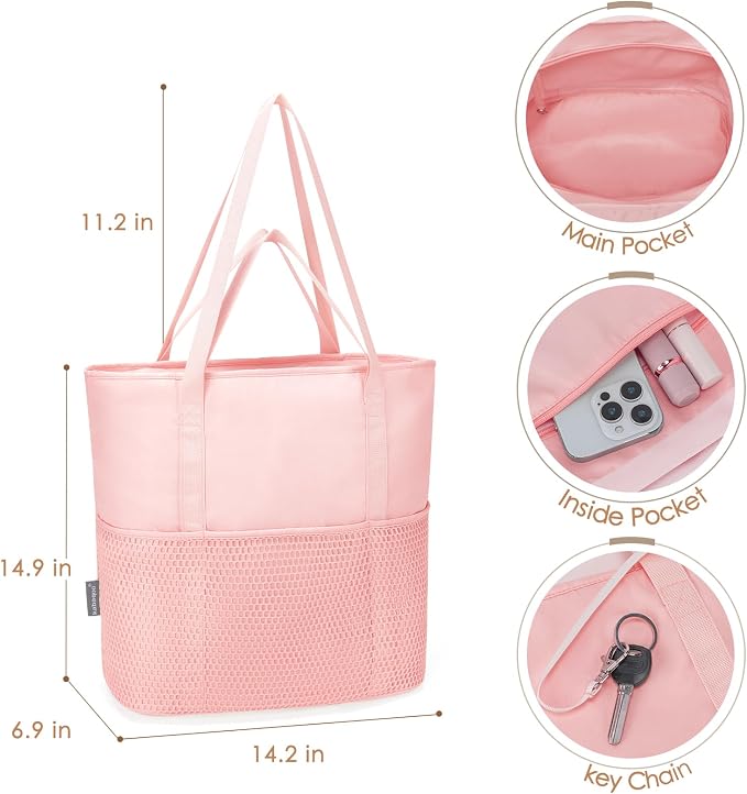 KABAQOO Large Beach Bag Waterproof Sandproof Tote Bag for Women with Zipper & Mesh Pockets for Pool Swim Travel Everyday | waterproof - Image 5