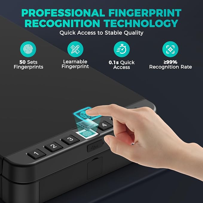 Gun Safe for Handgun Biometric Gun Safe for Car Pistols Safe, Quick Access Handgun Safe with Fingerprint PIN or Key Rechargeable Lock Case, for Home Car Travel Nightstand Bedside or Drawer - Image 7