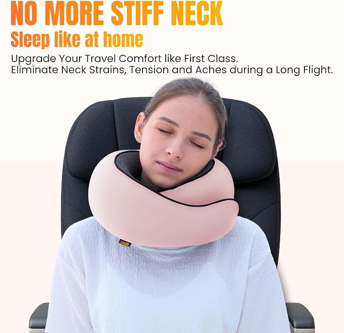 LOEXAIR™ Travel Pillow, Neck Pillow Travel for Airplane, Car - 100% Cotton Fabric & Memory Foam Plane Pillow, Lightweight & Easy-to-Carry on Flight, Full Travel Set (Eye Mask, Earplugs) - Sakura Pink - Image 3