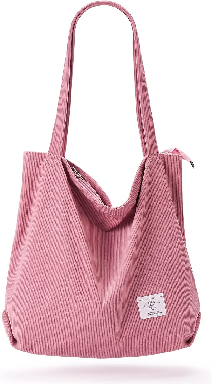 KALIDI Women Corduroy Tote Bag Zipper Casual Tote's Handbag Big Capacity Shoulder Bag with Pockets by KALIDIFANCYFOREST