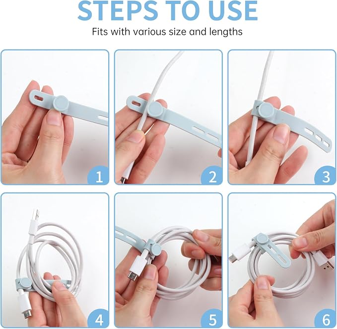 Oligei 25 Pcs Silicone Cable Ties, Cable Ties Reusable, High Elasticity Cord Wraps for Electrical Cords, Cord Organizer for Earphone, Phone Charger(Blue) - Image 5