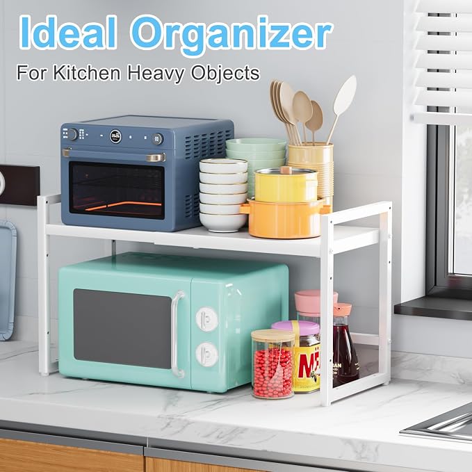 Expandable Kitchen Storage Shelves,110LBS Heavy Duty Metal Shelving Units and Storage For Small Appliance, Adjustable Stackble Storage Shelf Organizer For Kitchen Cabinet Pantry Warehouse Garage,White - Image 9
