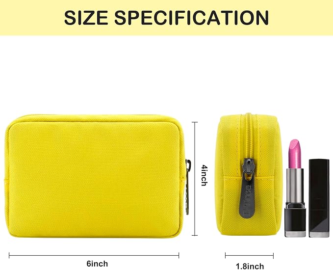 E-Tree Cute Small Makeup Bag,Cosmetic Toiletry Skin Care Make up Little Items Pouch for Purse,Zipper Mini Tech Charger Cable Electronic Organizer Case,Travel Accessories for Women Men Teen,Yellow - Image 6