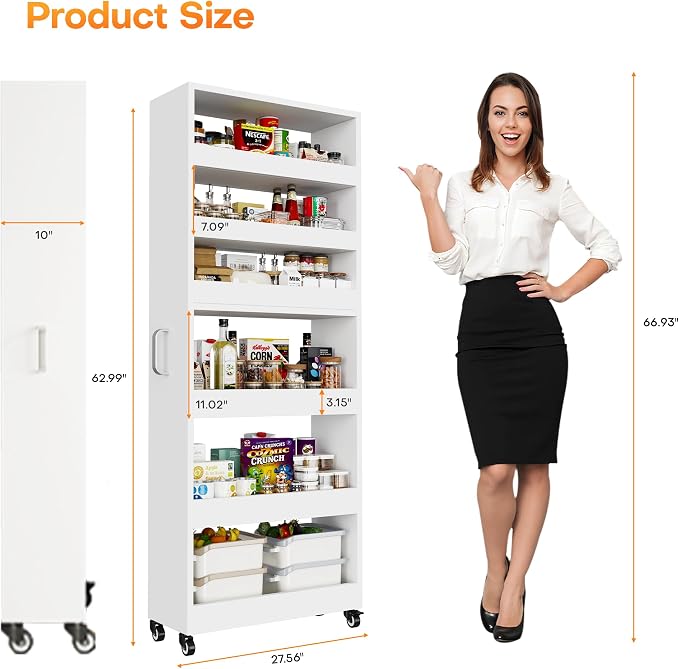 Slim Storage Cart, Lightweight 6 Tier Metal Rolling Utility Kitchen Cart on Wheels, Mobile Storage Shelving Unit Organizer for Bathroom Laundry Office Narrow Places (White, 10" D) - Image 7