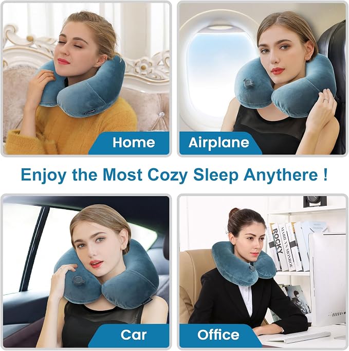 Keemall Portable Inflatable Travel Neck Pillow for Airplane, Car & Office | Compact Blow-Up U-Shaped Neck &Shoulder Support with Washable Pillowcase, Ideal for Plane, Train, Home Relaxation&Office Naps - Image 5
