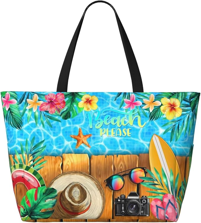 Beach Bag Tote Bags Waterproof Sandproof for Women Large Beach Tote Pool Bag Foldable with Zipper for Travel Weekend - Image 4