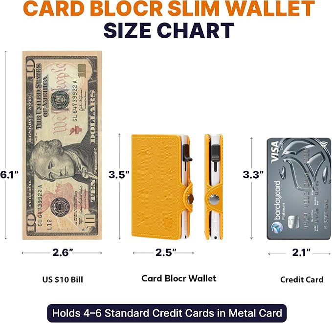 Pop Up Wallet for Women | Slim RFID Blocking Card Holder for Small Purse & Crossbody Bag | Compact Metal Wallet 4-6 Card Capacity | Saffiano Orange - Image 3