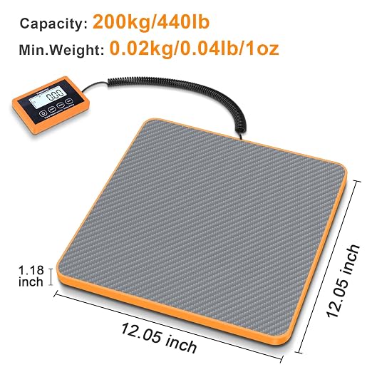 THINKSCALE Shipping Scale, 440lb, 10g/1oz Postal Scale, Hold/Tare | Carbon Fiber Platform – Anti-Slip & Lightweight, Backlit LCD Easy Read, for Packages & Mail. Battery + AC adapter included - Image 2