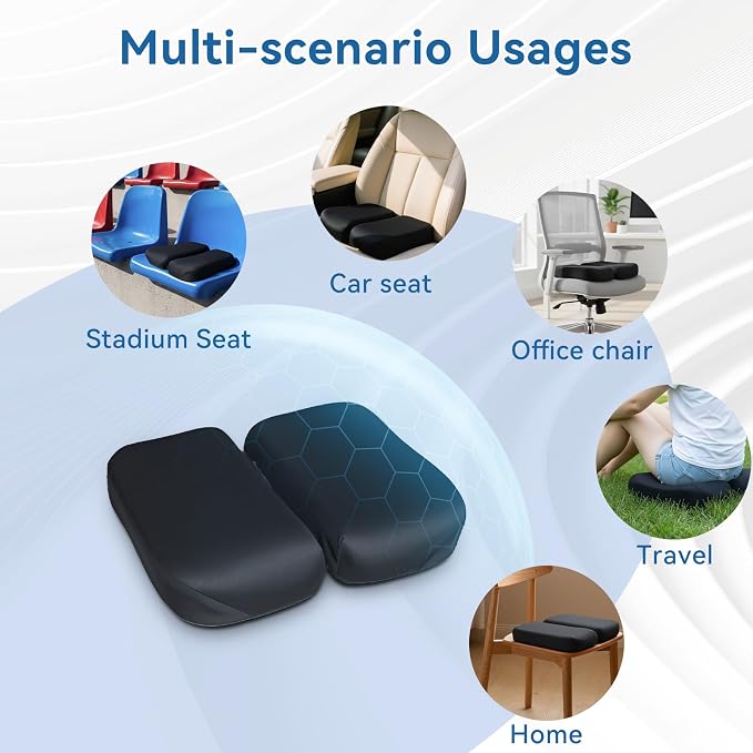 Adjustable Seat Cushion, Memory Foam Office Chair Cushion, Car Seat Cushion, Foldable Travel Cushion for Tailbone Pain, Sciatica Pain Relief, Lifting Cushion for Sitting, Driving, Traveling(Small) - Image 7
