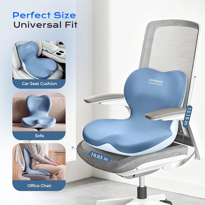 Coverado Car Seat Cushion and Lumbar Support Pillow One Piece, Memory Foam Ergonomic Back Support Driving Seat Cushion for Back Pain, Non-Slip Washable Cushion for Car, Driver, Office - Image 8
