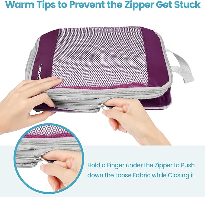 Cambond Mesh Compression Packing Cubes for Travel - 4 Set Organizer, Purple | with 3-in-1 Underwear Bag, Keep Clothes Sorted, See Through Mesh Helps Quickly Find What You Need, Compression Zip Design - Image 7