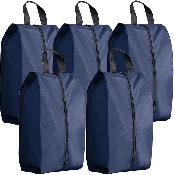5Pcs XL Travel Shoe Bags Portable Travel Gifts Shoe Organizer with Zipper Closure, Waterproof Nylon Shoe Storage Organizer with Handle Travel Bags For Men and Women, Navy by ASANMEYO