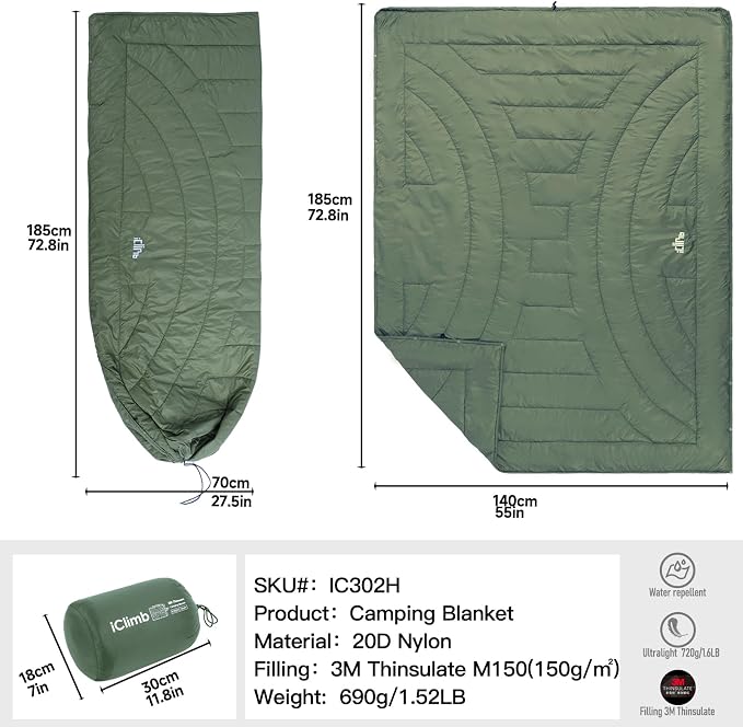 3M Thinsulate Insulation Warm Camping Blanket Ultralight Compact - Image 7