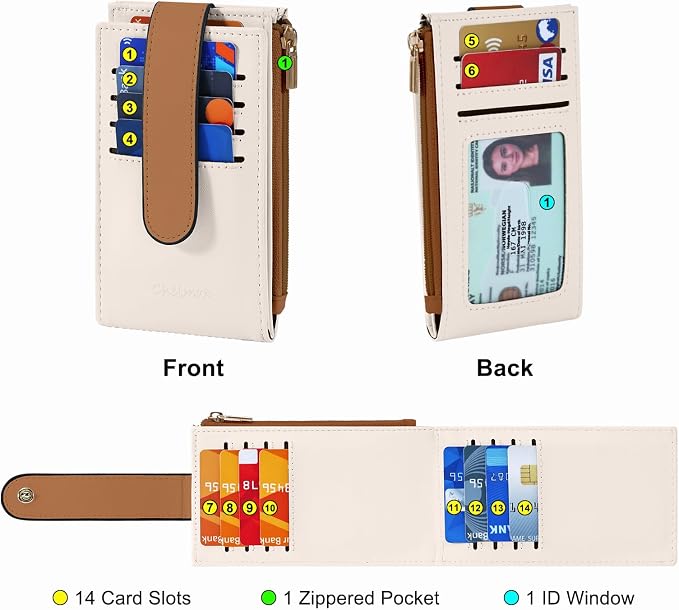 Chelmon Women's RFID Slim Card Holder Wallet | Thin Bifold Multi Card Case with Zipper Coin Pocket Purse for Women(Beige Brown) - Image 4