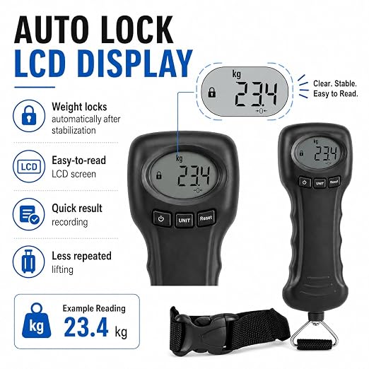 Digital Luggage Scale 50kg 110lb ABS Portable Travel Baggage Scale Anti Slip Handle Auto Lock LCD Display Hanging Luggage Scale with Manual for Travel Suitcase Airport - Image 3