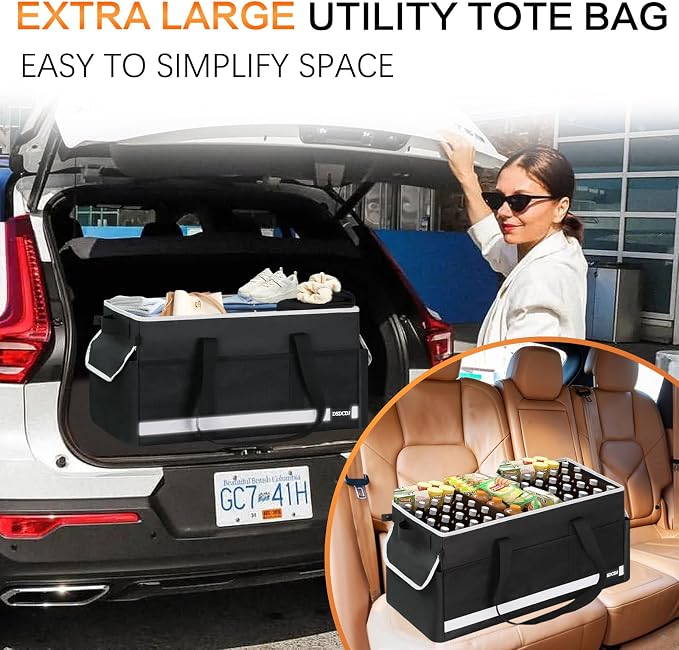 Upgrade Extra Large Utility Tote Bag with Reflective Strip, Standing Reusable Grocery Bags with Hard Bottom & 4 Sided Reinforced, Collapsible Utility Tote with Handles for Shopping, Beach, Car | Upgrade - Image 9