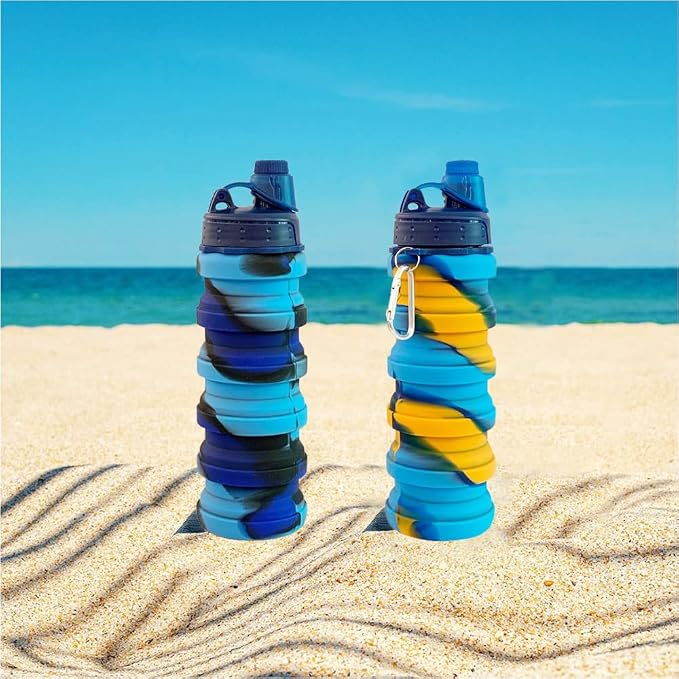 Collapsible Water Bottles 2 pack 500ML (Blue Camo +Yellow Camo) | Travel Water Bottle Portable Hiking Water Bottle with Leak proof Reusable BPA Free Silicone Water Bottles. - Image 7