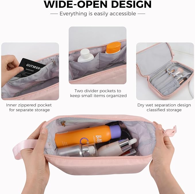 Travel Toiletry Bag Water-resistant with Hanging Hook for Womens Large Packing with Waterproof Wet/Dry Compartment Travel Shower Bags Travel Toiletry Organizer Dopp Kit Shaving Bag - Image 3