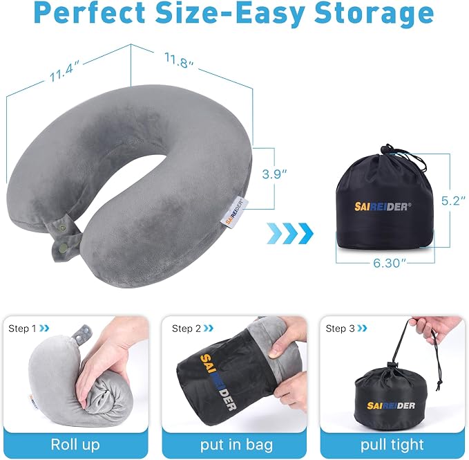 SAIREIDER Airplane Pillow 100% Memory Foam Neck Pillow for Airplanes Flight Rest Best Adjustable Travel Neck Support Pillows-Prevent The Heads from Falling Forward (Grey) - Image 6