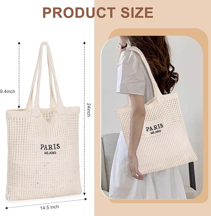 Sightor Crochet Tote Bag, Mesh Beach Bag Knit Summer Hobo Bag for Women | Beach Tote bag Vacation Outfits Aesthetic Boho Bag - Image 2