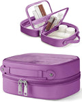 Clear Cosmetic Bag Double Layer Travel Toiletry Bag Clear Makeup Bag Case with 4 Compartments, Transparent Travel Bag for Toiletries, Large Toiletry Bag for Women Cosmetic Case (Purple, Small) by Oaque