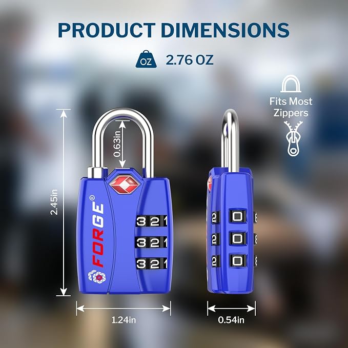Forge TSA Locks 2 Pack - Open Alert Indicator, Alloy Body and Hardened Steel Shackle with Re-settable 3-Digit Combination - Image 7