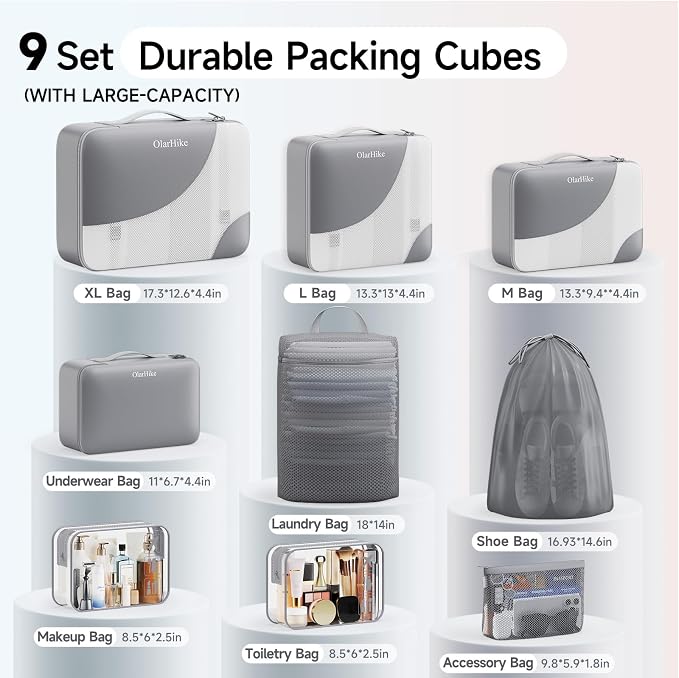 OlarHike 9 Set Packing Cubes for Travel,Gifts for Women Mom,Anti-Tearing Suitcase Organizer,with Over 1000 pcs Mesh Holes,Vacation Essentials & Accessories for Cruise Ship - Image 2