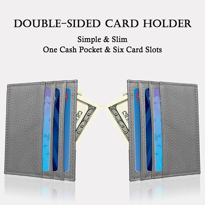 WOXVM Credit Card Holder Wallet RFID Blocking Slim Credit Card Cases Holder Premium Leather Minimalist Front Pocket Small Wallet with 6 Card Slots and 1 Pockets for Men Women (Grey) - Image 4