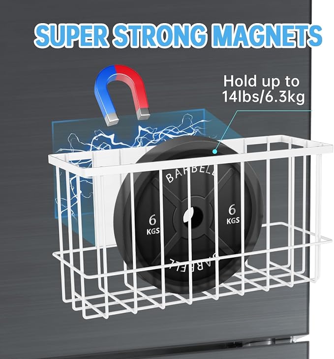 NiHome Magnetic Basket Organizer, Dryer Ball Holder, 1 Pack, White | Hold Up to 14 Lbs, Fits Fridge or Any Metal Surface, No Drill Install, Saves Space for Home or Office, Medium & Small - Image 2