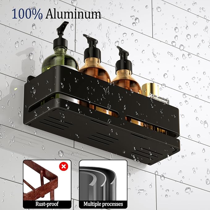 Shower Caddy,2-Pack Shower Shelf,no Drill Shower Organizer(Black) | Large Capacity No-Drill Bathroom Organizer,Aluminum Storage Basket, Adhesive Installation - Image 5
