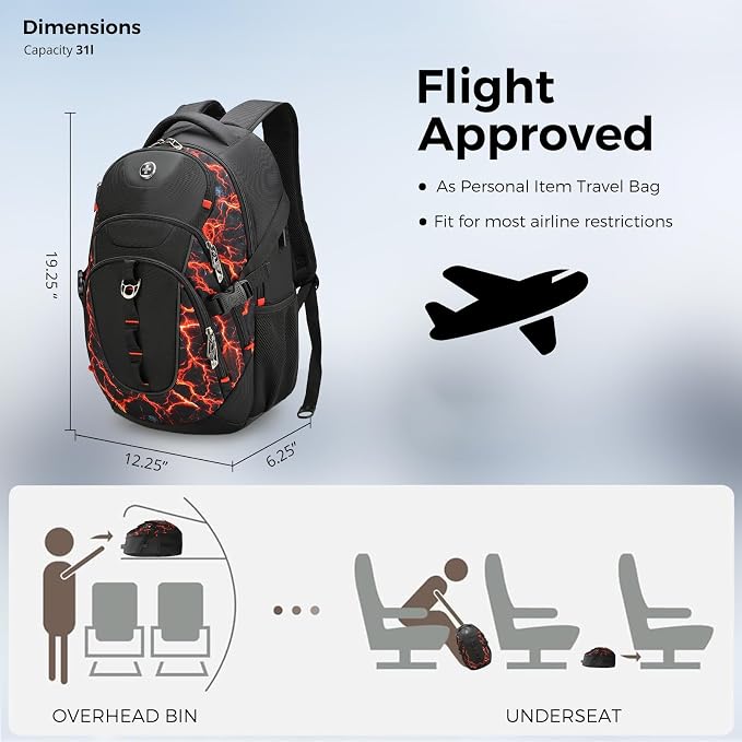 Swissdigital Laptop Backpack with USB Charging Port, Travel Backpack Fits 15.6 inches Computer, 31L Backpack for Men, Flame Red | SD803-97 - Image 2