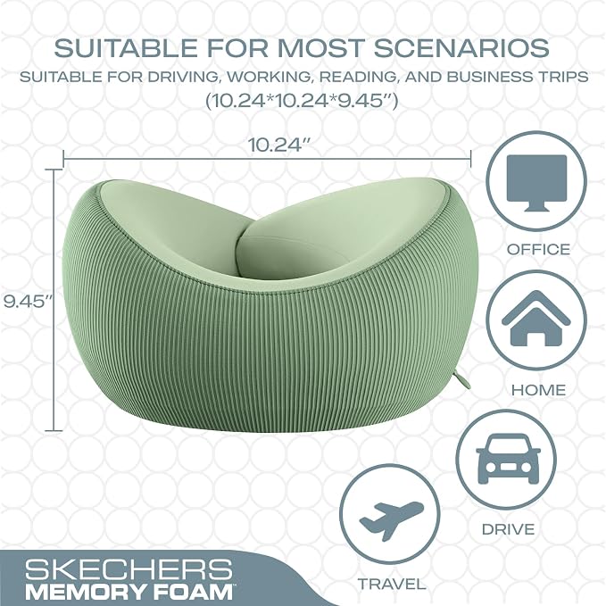Skechers Women's Memory Foam Neck Pillow, Comfortable & Breathable Travel Pillow,Neck Pillow Airplane for Travel, Car Rides, Home, and Office Use, Ergonomic Design for Men and Women,Green - Image 5