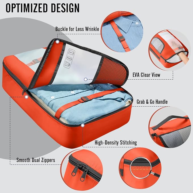 Veken 10 Set Packing Cubes for Travel Essentials,Anti-Wrinkle Buckled Suitcase Organizer for Shoe & Toiletry Bag,Carry On Luggage Bag with 99+ Count Mesh Holes for Airplane & College Dorm Accessories - Image 3