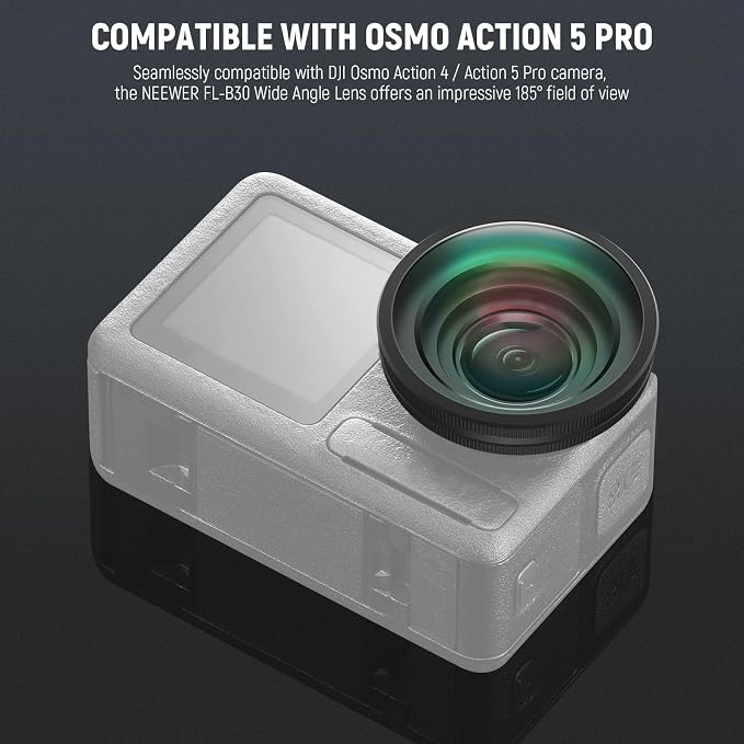 NEEWER OSMO Action FOV Boost Lens, 185° FOV Wide Angle Lens Compatible with DJI OSMO Action 4/5 Pro Accessories, Threaded Attachment Coated Action Camera Lens, FL-B30 - Image 4
