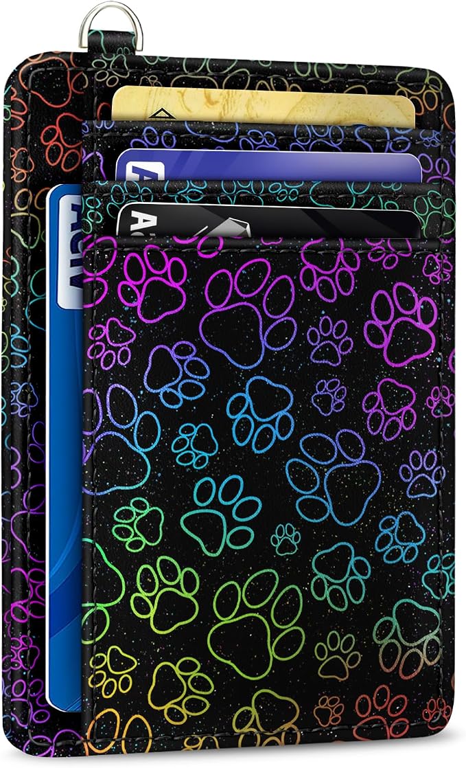 Yonlevres Dog Paw Credit Card Holder Slim RFID Wallet Women Small Travel | Front Pocket, Handy, RFID Blocking, Woman Girls Ladies Gifts, D-ring for Keychain,Thin Mini Card Case, ID Window, PU Leather by Yonlevres