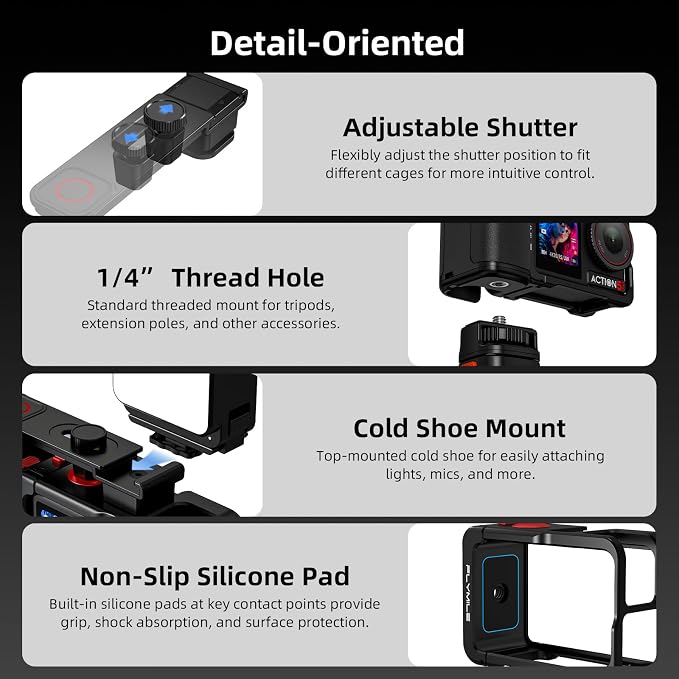 Grip Kit for DJI Action 5 Pro 4 3 (with Cage), Handle Holder Bundle Expansion Mount with Shutter Button, Quick Release Adapter, Cold Shoe for DJI Osmo Action 5 Pro 4 3 Accessories - Image 5