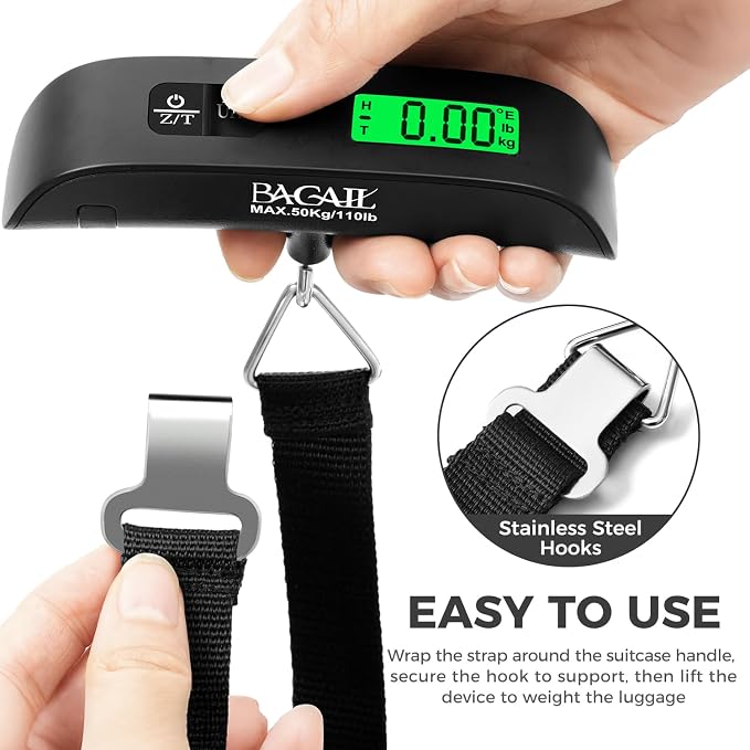 BAGAIL Digital Luggage Scale, 110lbs Hanging Baggage Scale with Backlit LCD Display, Portable Suitcase Weighing Scale, Travel Luggage Weight Scale with Hook, Strong Straps for Travelers - Image 4