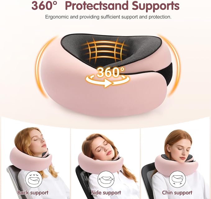 Travel Neck Pillow, Memory Foam Neck Support for Airplane, Car & Office, Breathable Portable Design with Eye Mask, Earplug Holder & Carry Bag, Gift for Women - Image 4