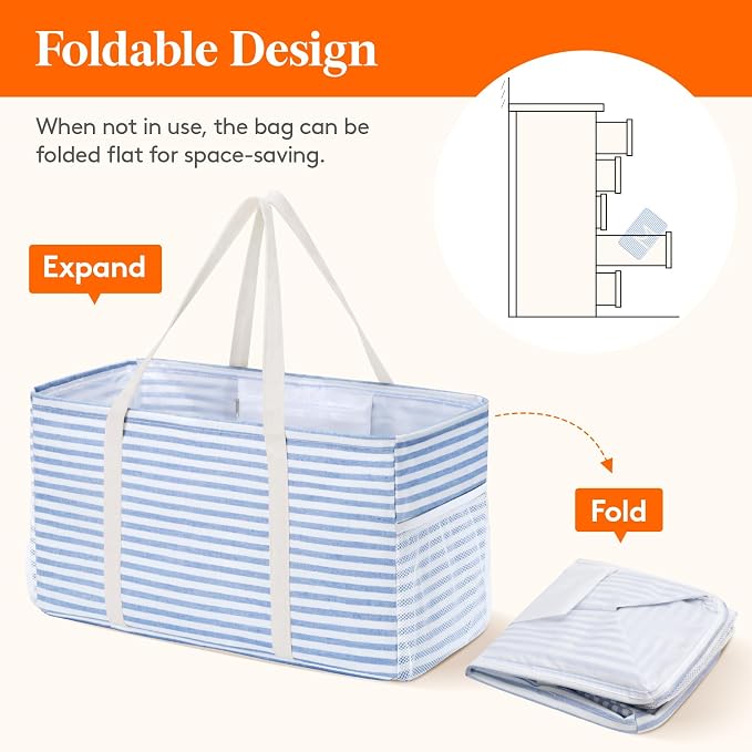 Lifewit Extra Large Tote Bag, Reusable Grocery Bags with Metal Wire Frame and Handles - Image 8