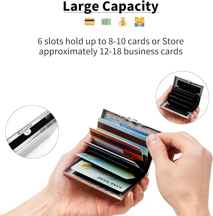 Slim Credit Card Holder RFID Blocking Credit Card Stainless Steel Metal Wallet Business Card Cases with 6 Slots Men for Women - Image 2