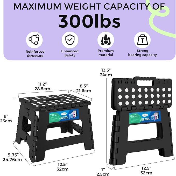 Dyforce Kids Step Stool 9 Inch, 300lbs Folding Step Stool for Toddler | Step stool for kids Black,Anti-slip Heavy Duty with Handle, Lightweight Foldable Stool for Bathroom Kitchen Bedroom Outdoor - Image 2