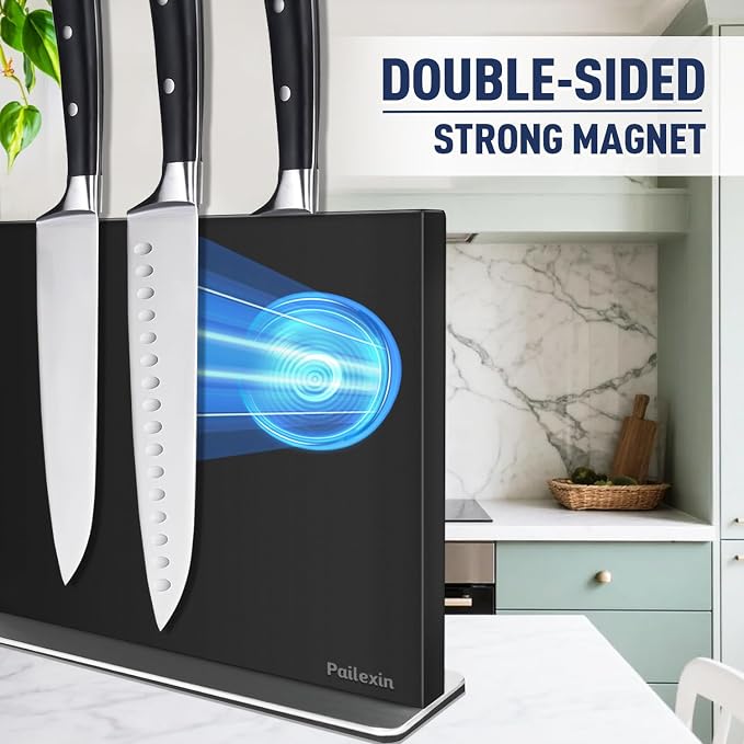 Magnetic Knife Block Without Knives—Black Stainless Steel Double-Sided Magnetic Knife Holder Stand with Strong Magnets, Knife Storage Organizer for Kitchen Counter top, 16 inch - Image 3