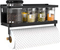 Magnetic Paper Towel Holder, 2-in-1 Magnetic Spice Rack with Hooks,Wall Mount Shelf Towel Rack for Refrigerator (Black, With hook) by Hoopoton