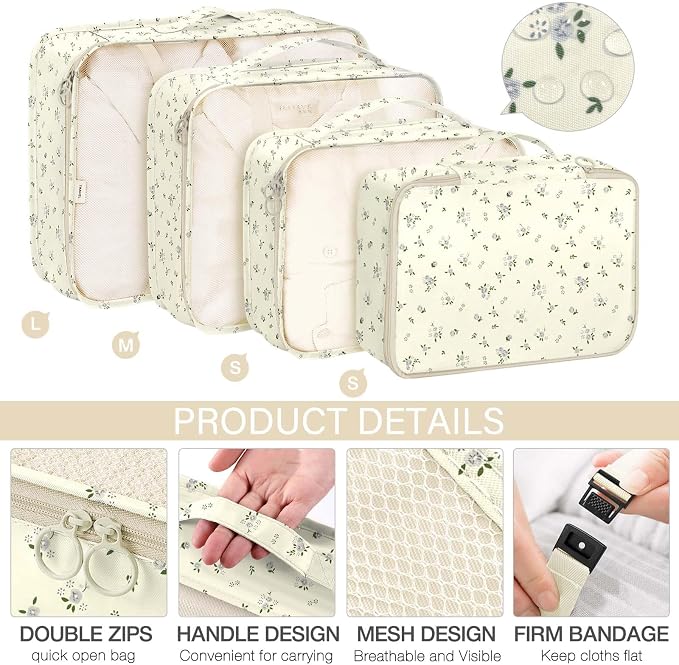 KPX 8 Set Packing Cubes for Travel, Luggage Packing Organizers Accessories Large Toiletries Bag for Clothes Shoes Cosmetics (8Set-Gray Flower) - Image 3