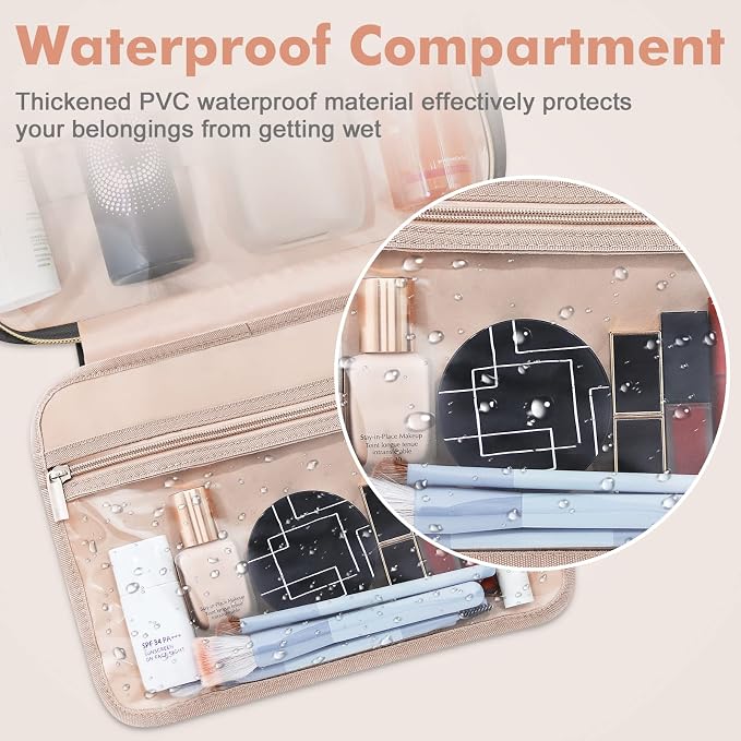 Toiletry Bag for Women, Large Cosmetic Travel Bag, Hanging Toiletry Bag for Bathroom, Thickened PVC Waterproof Makeup Bag, Toiletries Bag for Travel Business Trips and Camping, Black - Image 3