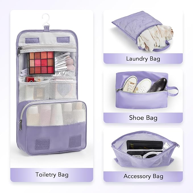 OlarHike 8 Set Compression Packing Cubes for Travel Essentials,Compressible Expandable Space Saver Bags for Organizing Clothes,Luggage Suitcase Garment Bags with Over 1000 pcs Mesh Holes(Purple Gray) - Image 5